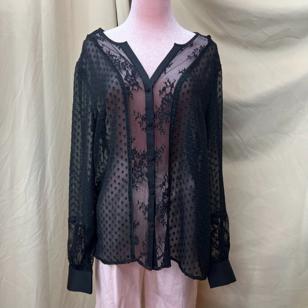 Ann Taylor  Black Lace and Polka Dot  Women’s  Blouse  Size S/M
